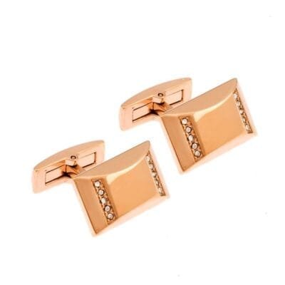 Cufflinks Stainless Steel Rectangular with Rose Gold strass