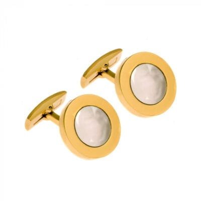 Stainless Steel cufflinks with round mother of pearl stone