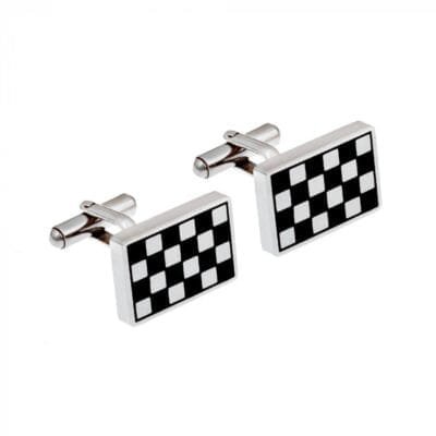 Stainless Steel cufflinks with black and white plaid