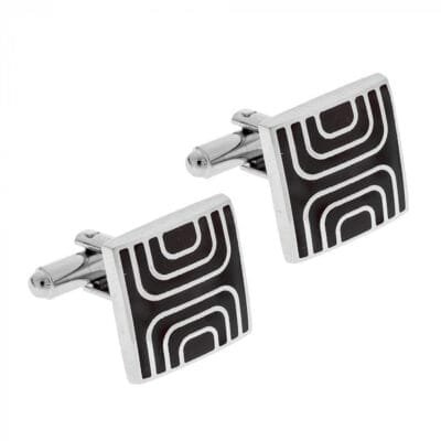 Μανικετόκουμπα Stainless Steel με μαύρο γεωμετρικό σχέδιο