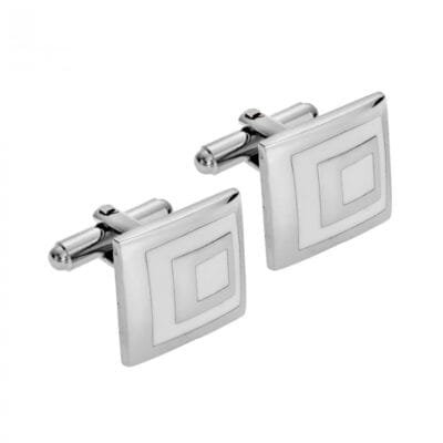 Μανικετόκουμπα Stainless Steel με λευκά τετράγωνα