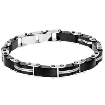 Stainless Steel Double Face Bracelet with Black Details