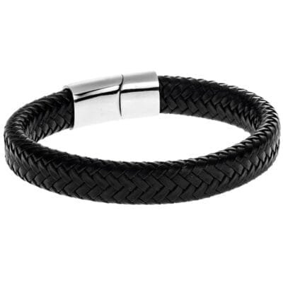 Stainless Steel leather bracelet with black wheel lock