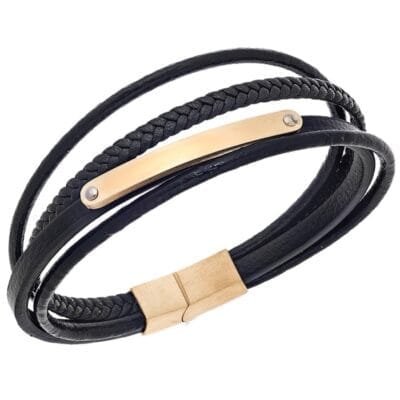 Stainless Steel Bracelet Triple leather bracelet with gold details
