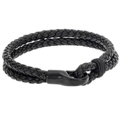 Stainless Steel leather knitted bracelet with hook lock