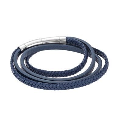 Men's Steel Blue Leather Strap Bracelet