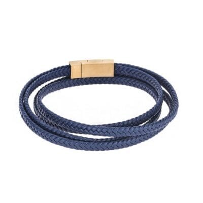 Men's Steel Blue Leather Strap Bracelet