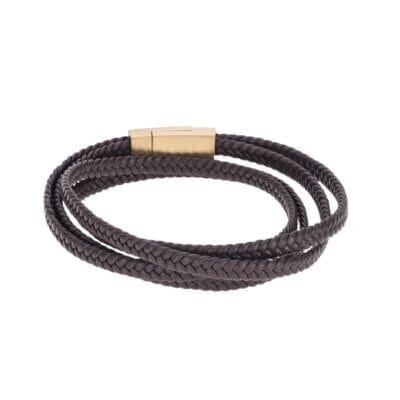 Bracelet Men's Steel Brown Leather Strap