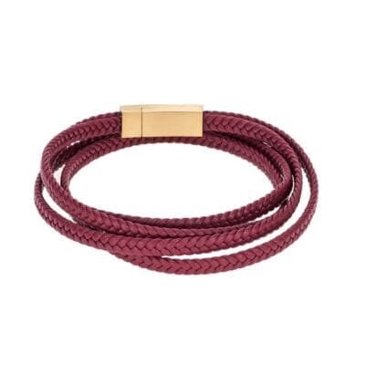 Bracelet Men's Steel Red Leather Strap