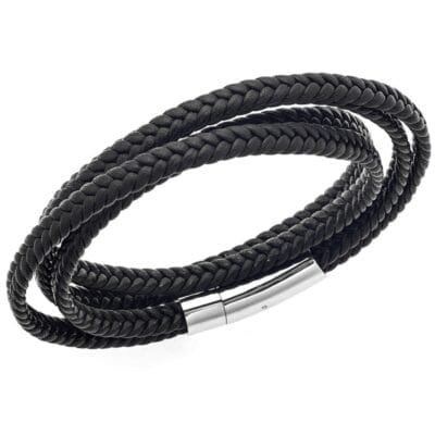 Stainless Steel Bracelet Double Leather Knitted