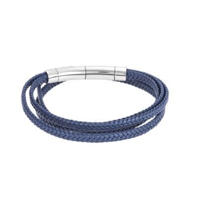 Men's Steel Blue Leather Strap Bracelet