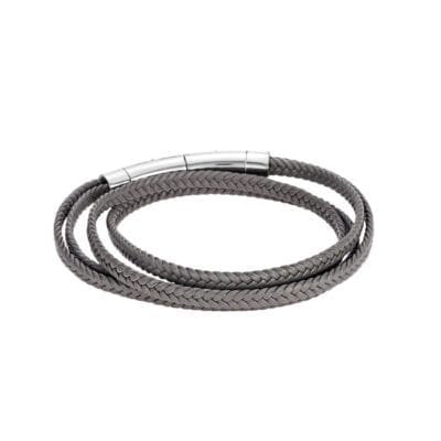 Men's Steel Grey Leather Strap Bracelet