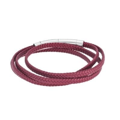 Bracelet Men's Steel Red Leather Strap