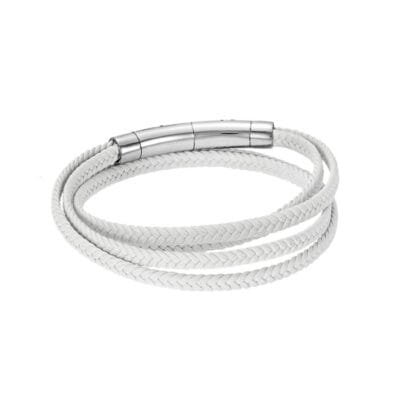 Men's Bracelet Steel White Leather Strap