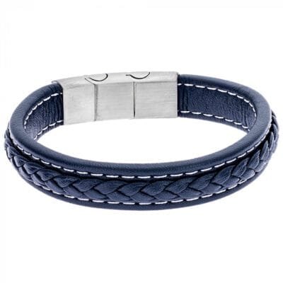 Βραχιόλι Stainless Steel δερμάτινο με ασημί κλείδωμα τύπου ρόδα