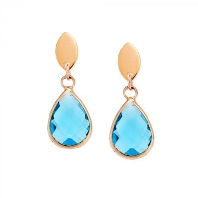 Σκουλαρίκια Stainless Steel κρεμαστά με γαλάζιο κρυστάλλο