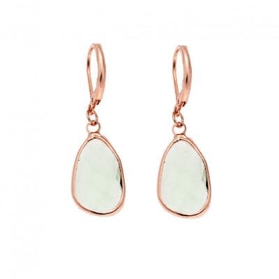 Σκουλαρίκια Stainless Steel Rose Gold κρεμαστά με ασύμμετρη πέτρα