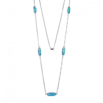 Steel Chain Necklace with oval stones in silver color