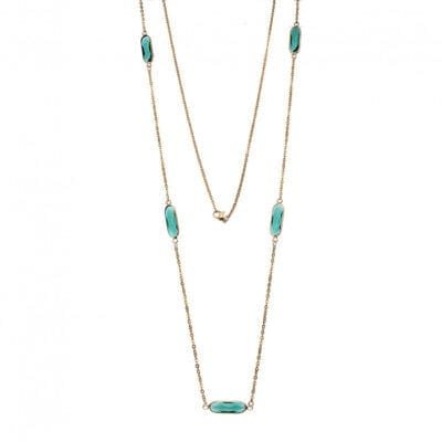 Steel Chain Necklace with oval stones in gold color