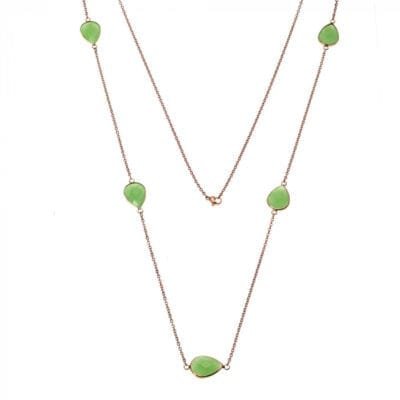 Steel Chain Necklace with large green stone in the shape of a teardrop