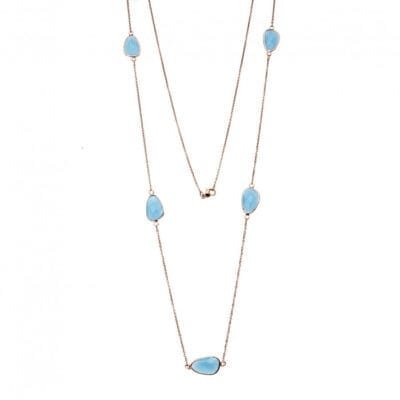 Steel Chain Necklace with oval stones in Rose Gold Color