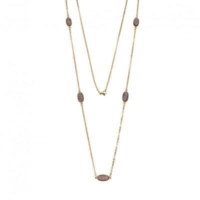 Steel Chain Necklace with oval embossed stone