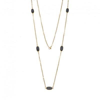 Κολιέ  Steel Αλυσίδα με οβάλ ανάγλυφη πέτρα