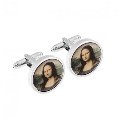 Silver Brass cufflinks with Mona Lisa