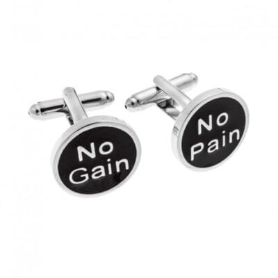 Silver Brass cufflinks with No Pain No Gain