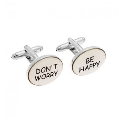 Silver Brass cufflinks with Don't worry Be Happy