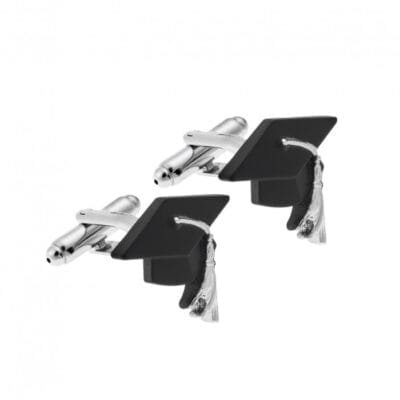 Cufflinks Silver Brass Black with graduation caps