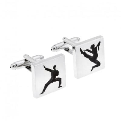 Silver Brass cufflinks with Karate