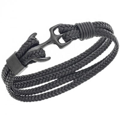 Stainless Steel Bracelet Triple Leather with anchor lock