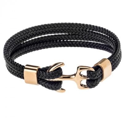 Bracelet Men's Steel Black Leather Strap