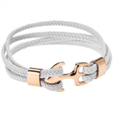 Men's Bracelet Steel White Leather Strap