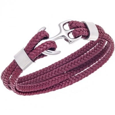 Bracelet Men's Steel Red Leather Strap