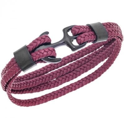 Bracelet Men's Steel Red Leather Strap