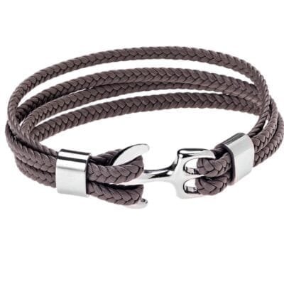 Bracelet Men's Steel Brown Leather Strap