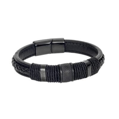 Men's Steel Leather Strap Bracelet