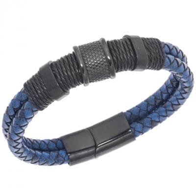 Stainless Steel Bracelet Leather with blue leather knit