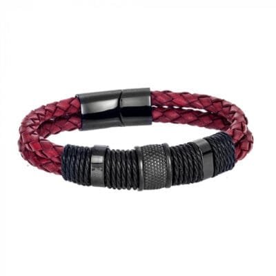 Stainless Steel Bracelet Leather with thick black lock