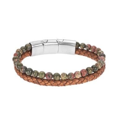 Bracelet Men's Steel Brown Leather Strap