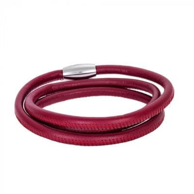 Stainless Steel Bracelet Leather Triple Red