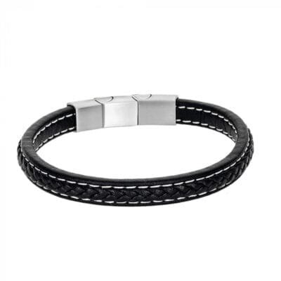 Stainless Steel Bracelet Leather Plain Slim