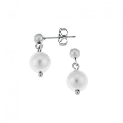 Σκουλαρίκια Stainless Steel καρφωτά κρεμαστά με διπλή περλίτσα