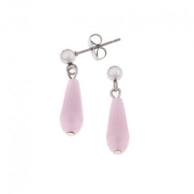 Σκουλαρίκια Stainless Steel καρφωτά κρεμαστά με οβάλ πέτρα και μικρή περλίτσα