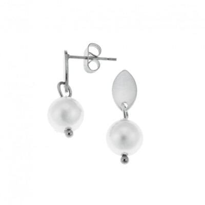 Σκουλαρίκια Stainless Steel καρφωτά κρεμαστά με στρογγυλή με περλίστα