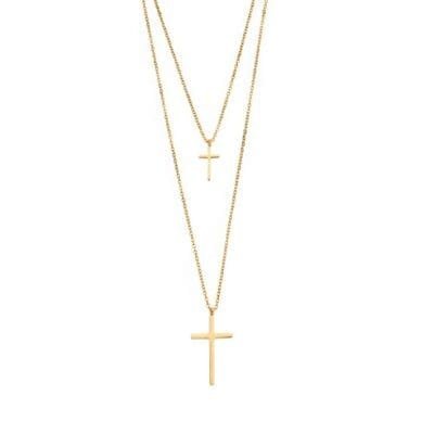 Stainless Steel double chain necklace with large cross