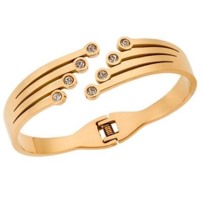Bracelet Stainless Steel Handcuff open with diamonds
