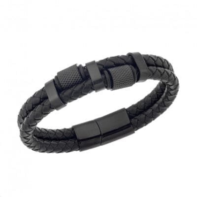 Stainless Steel Bracelet Leather with black asymmetrical lock